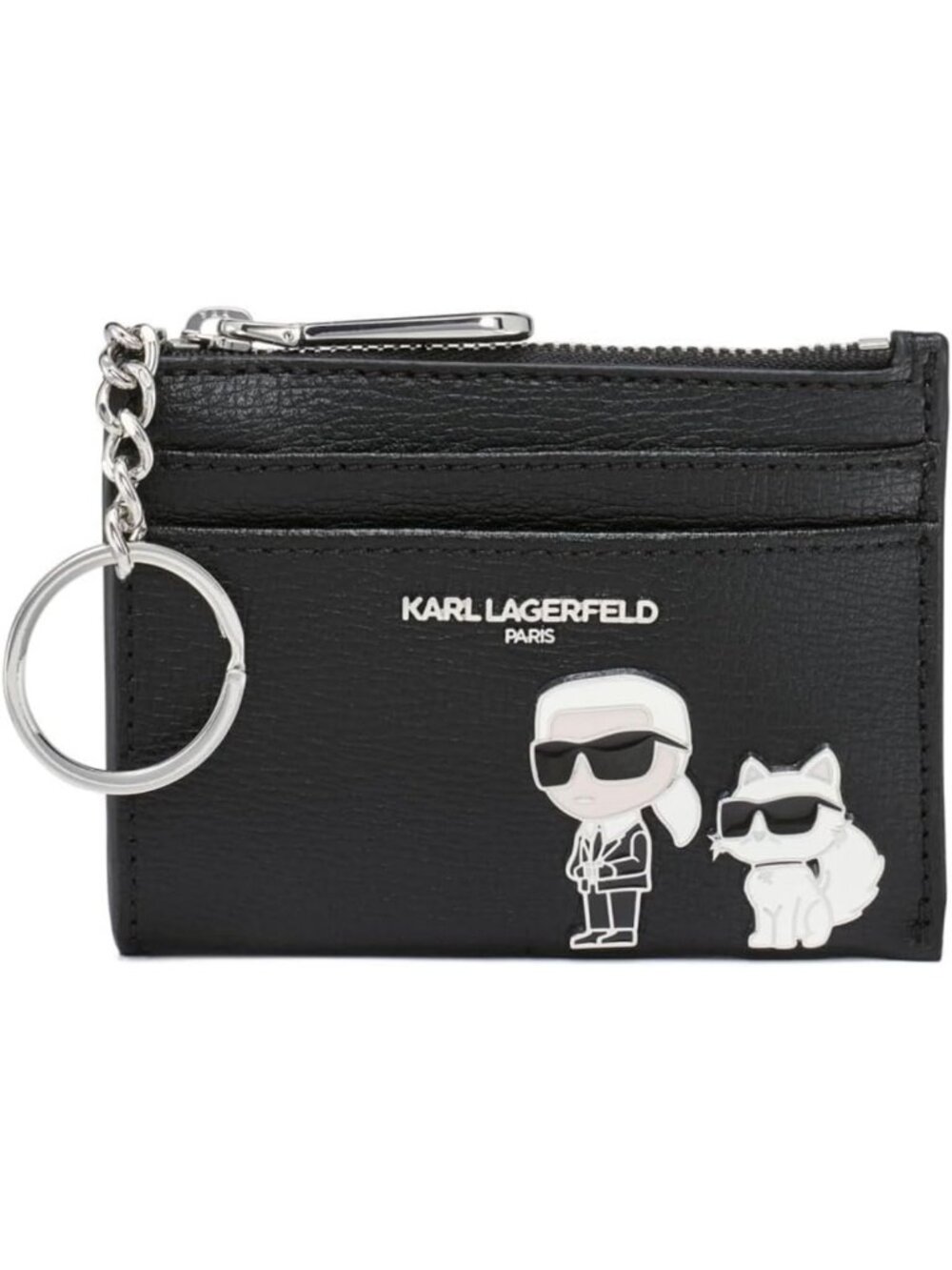 Chic Black Zip Card Holder with Cat Design, Stylish SLG Accessory, One Size